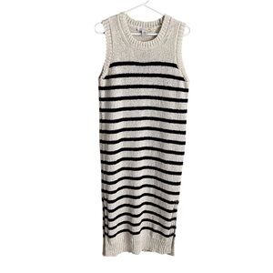 C&C California Stripe Sweater Dress Cream Black Coastal Preppy Beach Med / Large